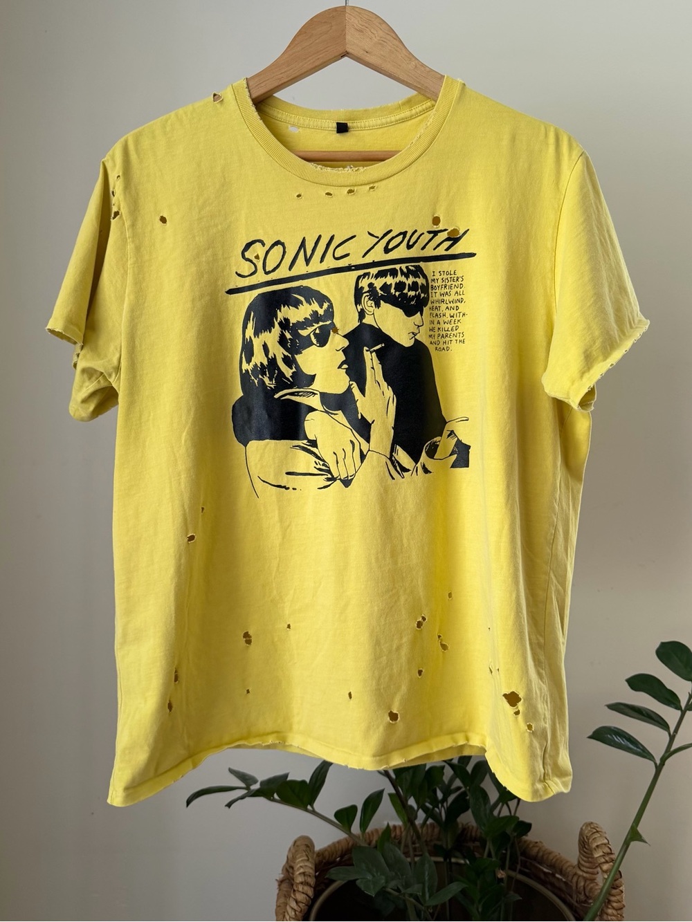 R13 SONIC YOUTH Indie Tee Shirt T-Shirt Yellow Distressed Soft Size Large L